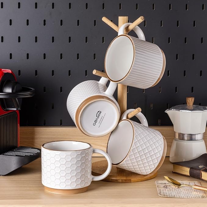 GBhome 15 OZ Stackable Coffee Mugs Set of 4, Ceramic Coffee Cups Set | 4 - Image 8