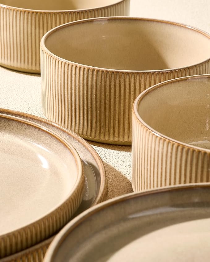 Stoneware Dinnerware Sets for 4, Reactive Glaze, Cream | 12-Piece Everyday - Image 6