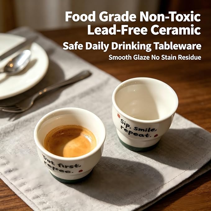 Ceramic Espresso Cups Set of 2, 3.52 OZ Handleless Demitasse Cups, Stackable - Image 5