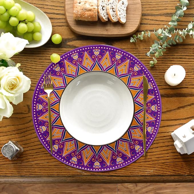 Artoid Mode Purple Mandala Round Placemats Set of 4, 14 Inch Seasonal Spring - Image 2