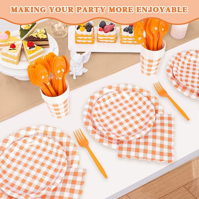Vyntra Checkered Gingham Paper Plates and Napkins Set - Image 6