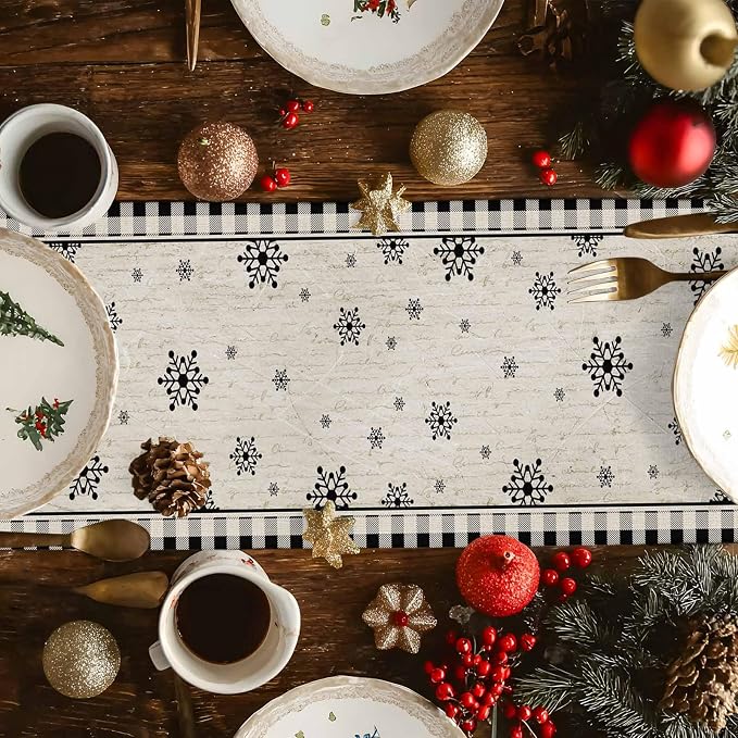 Christmas Trees Table Runner 48 Inches Long, Xmas Snowflake Retro Table Runners - Image 4