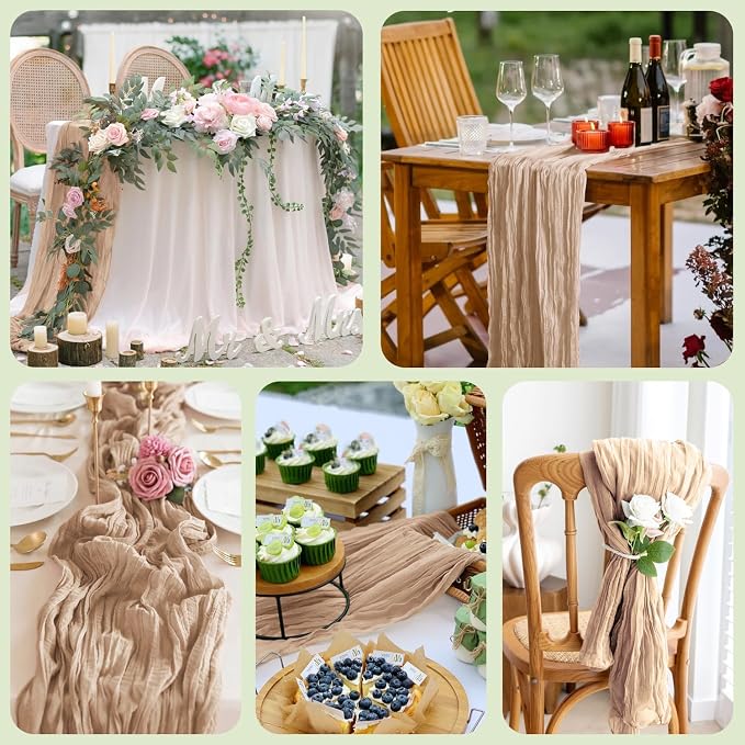 Cheesecloth Table Runner 10FT 4Pcs Nude Boho Gauze Rustic Sheer Runners | - Image 7