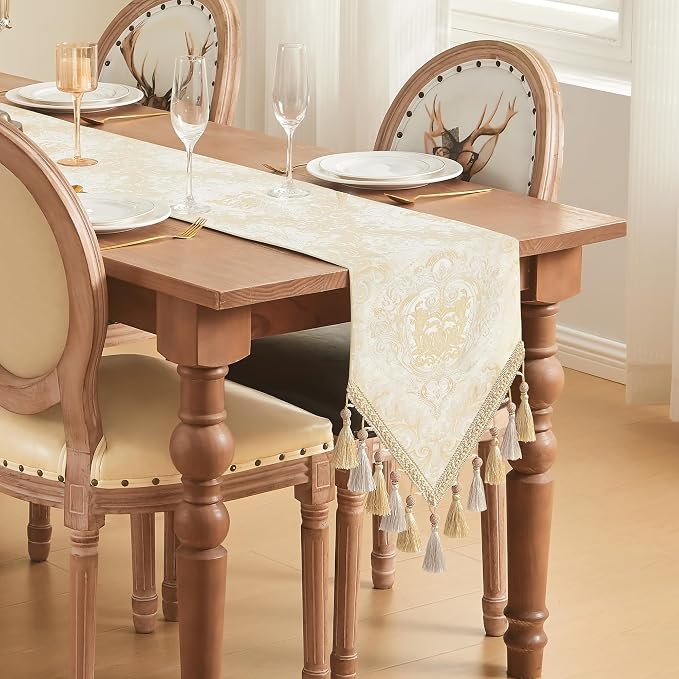Loom and Mill Elegant Damask Table Runner 13x72 inch, Champagne Gold | Double - Image 7
