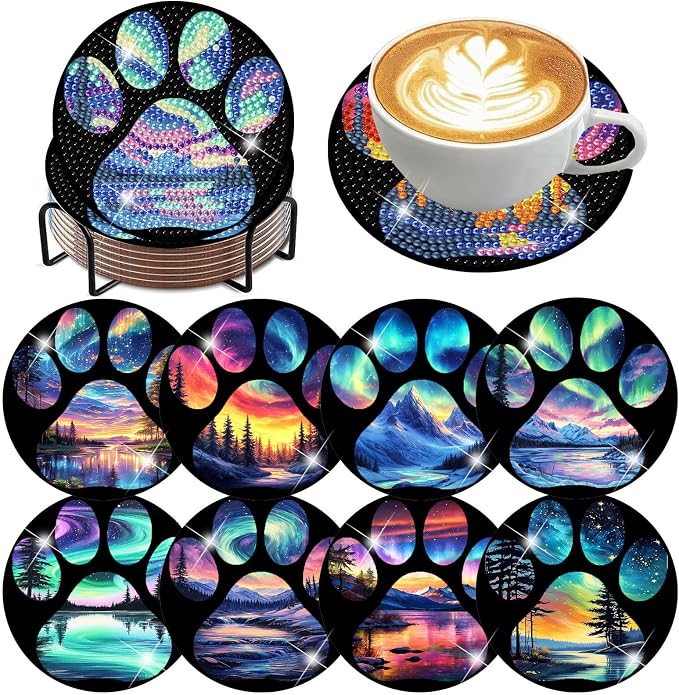 ijbnhd 8 Pcs Aurora Diamond Art Coasters Kits by ijbnhd