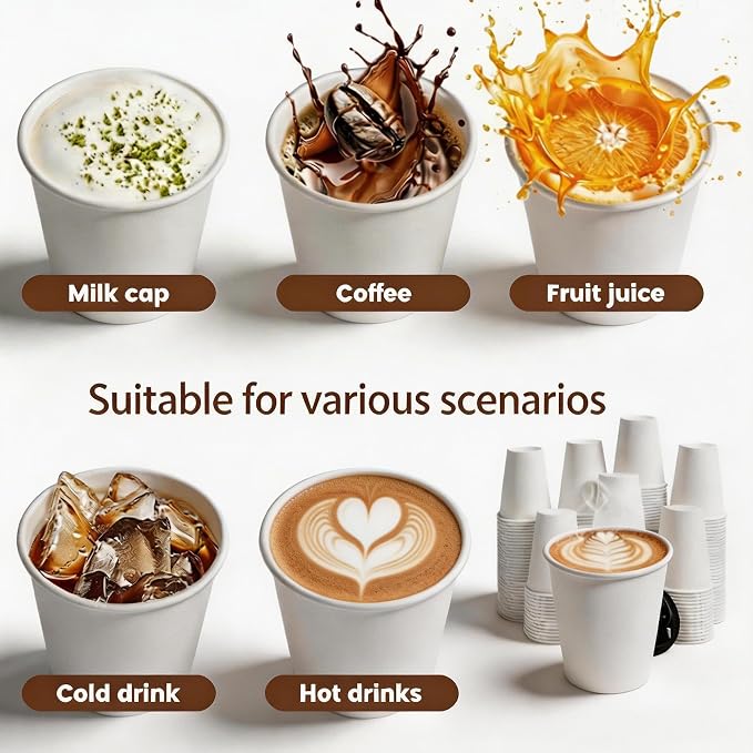 MOUMOULIFE Disposable Paper Coffee Cups 8 oz 300 Count, Leak-Proof Coffee Cups - Image 7