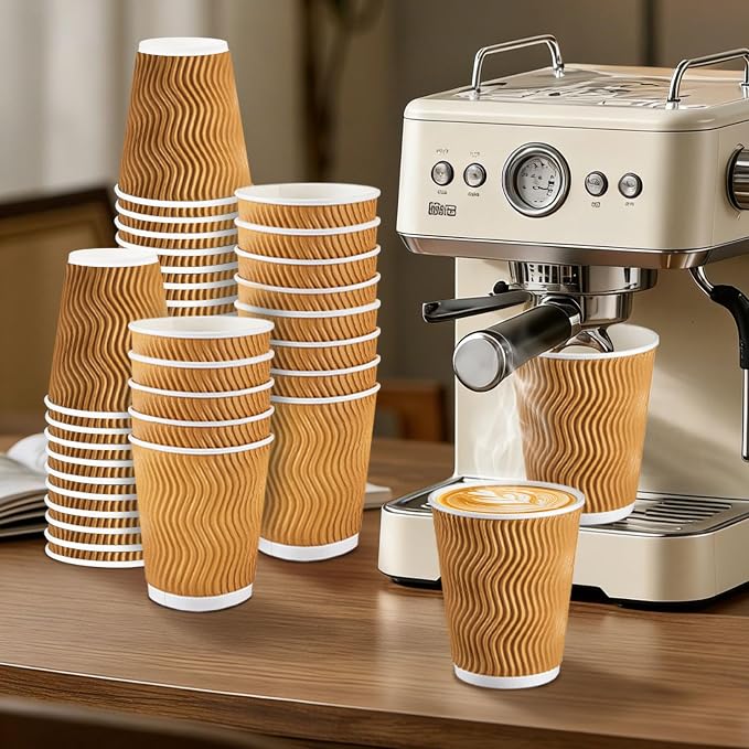 Clawsoff 120 Pack 10 oz Insulated Disposable Paper Coffee Cups Champagne | - Image 4