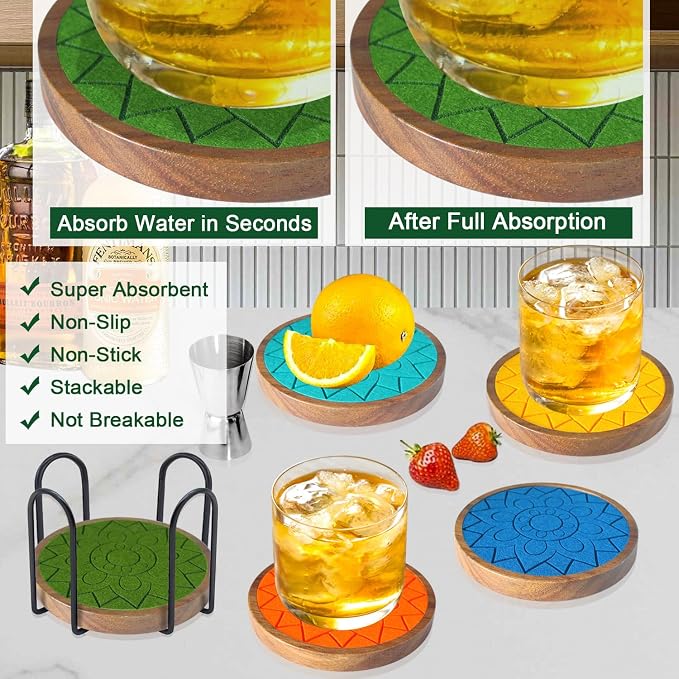 Coasters for Drinks Absorbent 5 Pack, Coasters for Coffee Table - Image 2