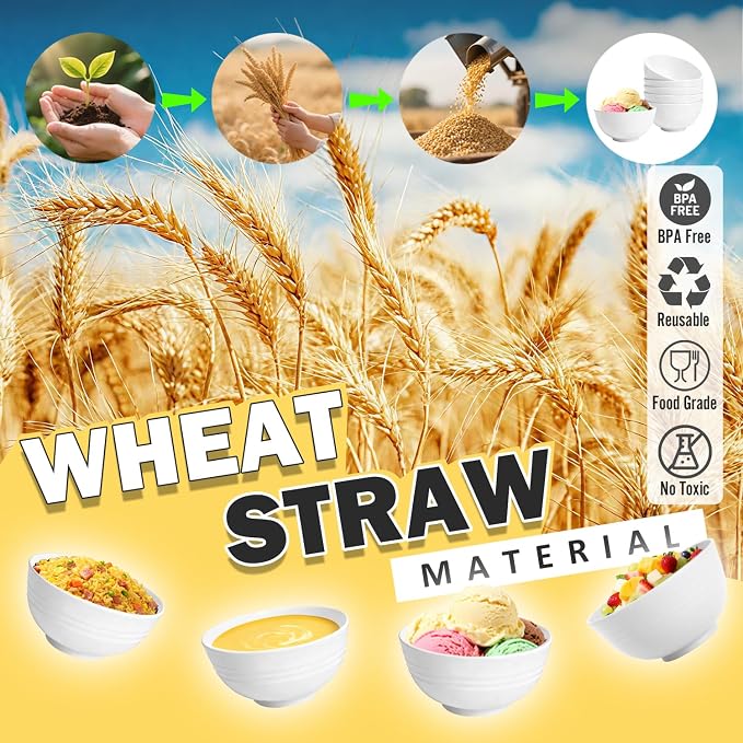Wheat Straw Small Bowls 10 OZ, Unbreakable Dessert Bowls Set of 6, Microwave & - Image 6