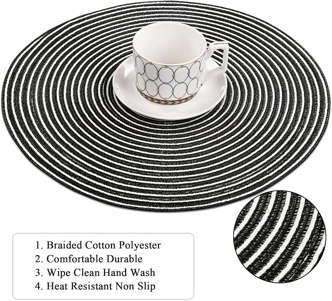 SHACOS 15 inch Round Braided Placemats Set of 6 Non Slip Washable Fabric - Image 5