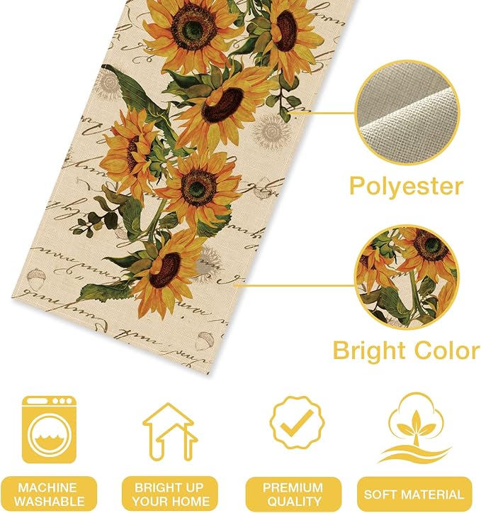 Seliem Fall Sunflowers Table Runner, Vintage Spring Summer Flower Home | - Image 2