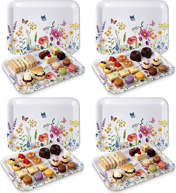 Vesici 4 Pack Wildflower Melamine Serving Trays, 13 x 10 in Rectangular by Vesici