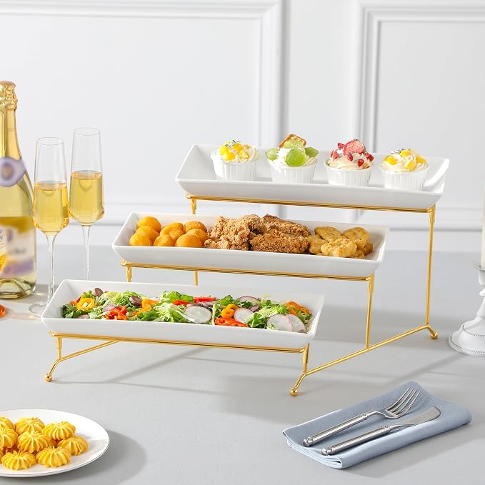MALACASA 3 Tier Serving Trays for Party, 14 Inch Porcelain White Trays for - Image 6
