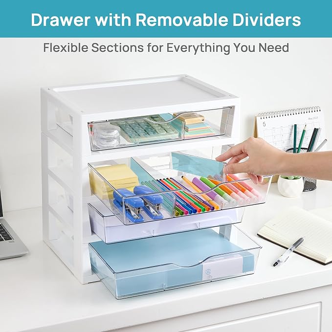 Vtopmart Clear Desktop Organizer, 4-Tier Drawer Storage - Image 3