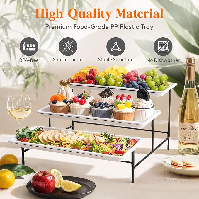 Lifewit 3 Tier Serving Tray, 36 x 17 cm/14 x 6.5" White Plastic Tiered Food - Image 4
