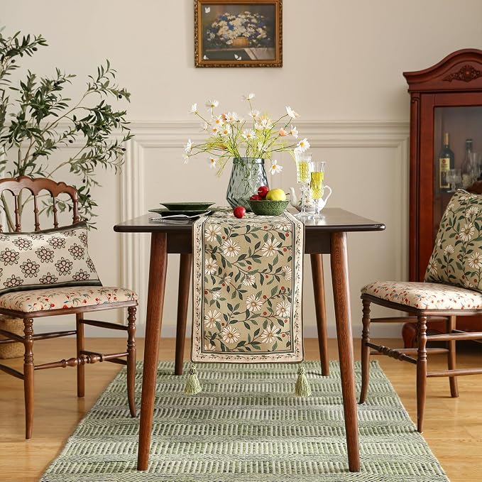 Designer Vintage Linen Table Runner, Floral Pattern, Dining Table, Thanksgiving - Image 3