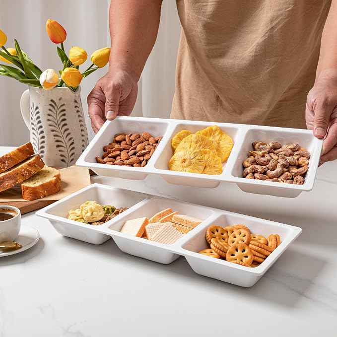 Divided Serving Tray, 14.75”x 6” Reusable 3-Section Party Platters, Condiment - Image 2