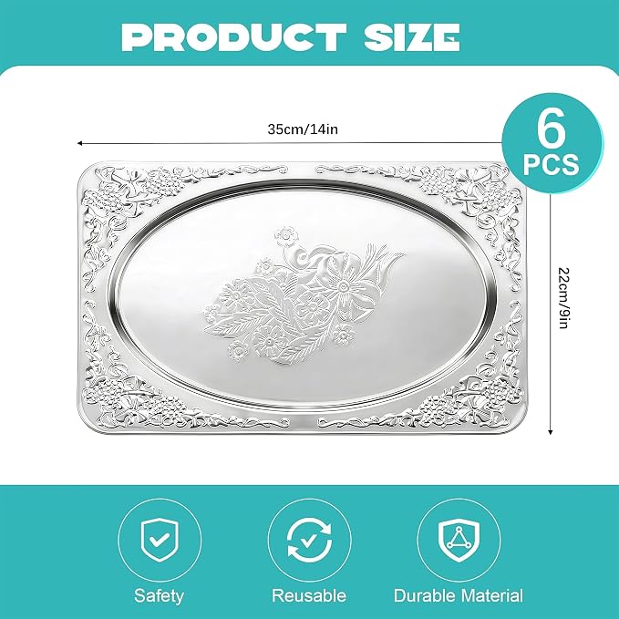Silver Serving Trays, 13.7 x 8.5 Inch - Image 6
