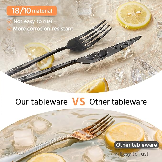18/10 Silverware Set for 8, 40 Piece Black Stainless Steel Flatware Cutlery | - Image 7