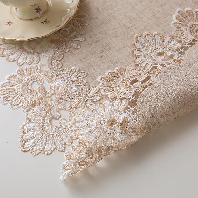 European Antique Jacquard Lace Table Doilies, Small Farmhouse Linen Embroidered - Image 7