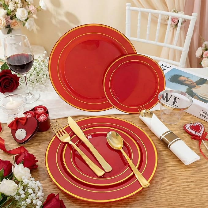 350Pieces Red Plastic Plates - Image 6