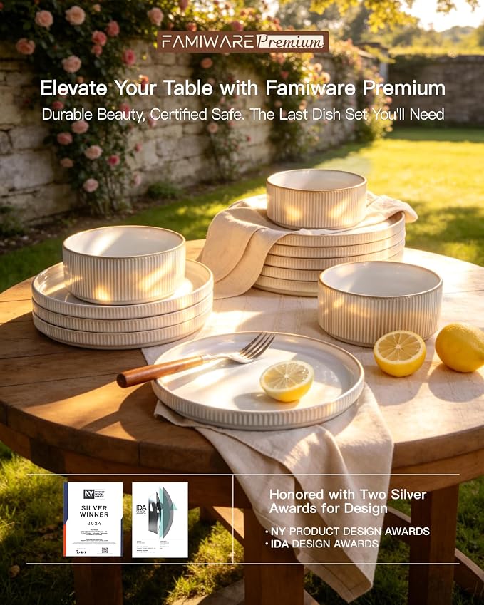 Ceramic Dinnerware Set for 4, 8-Piece Flat Dinner Plates and Salad Plates | - Image 8