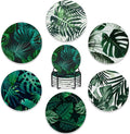 Drink Coasters Set of 6 with Holder, Tropical Palm Leaves Green Absorbent by BUYIDUI