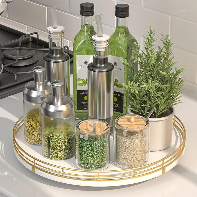 Oroyutor 12-Inch White Wooden Lazy Susan Spice Organizer by Oroyutor