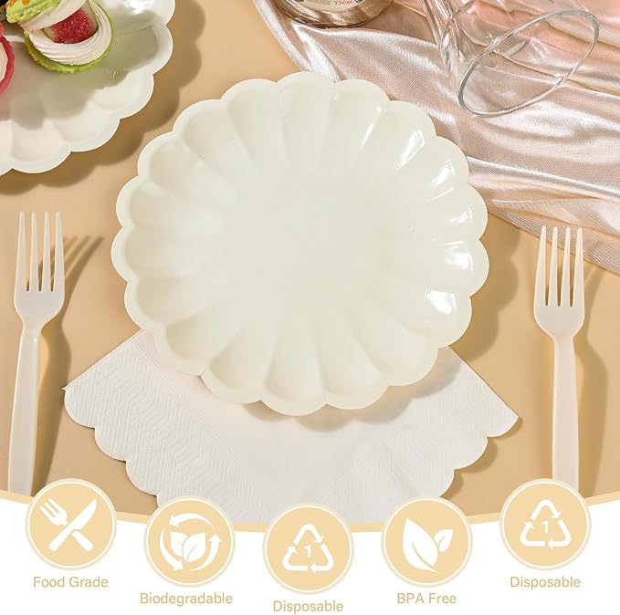 75 Pcs Ivory Paper Plates and Napkins Disposable Tableware Set Include Cream - Image 4