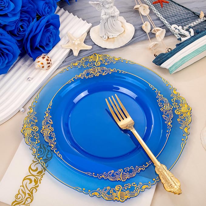 210 Pcs Blue Gold Plates for Graduation | Blue Party Plates Set for 30 Guests - Image 8