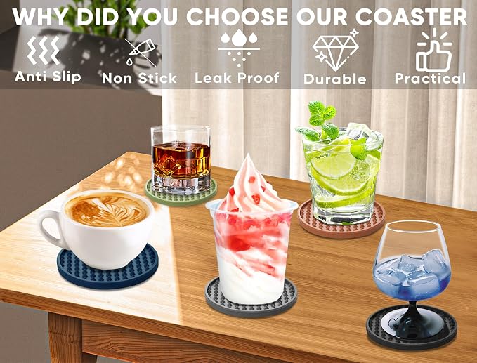 6 Pcs Drink Coaster with Holder Non-Slip Rubber Coasters Silicone Cup Mat | - Image 7