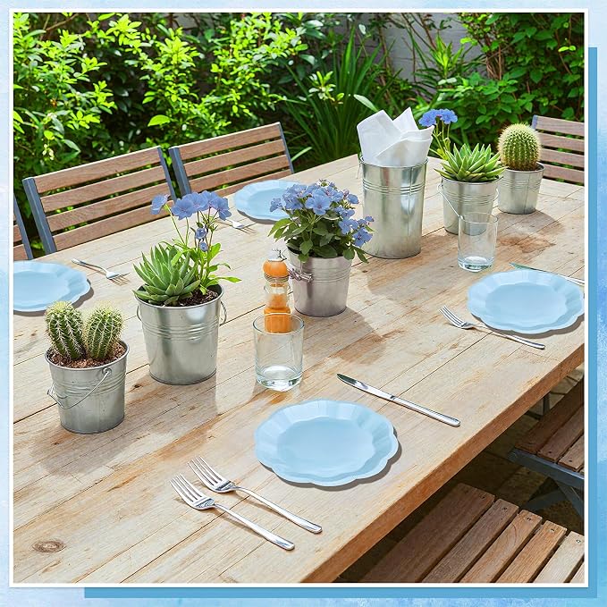 NatNarr 30 pcs Light Blue Plates 7 inch Scalloped Blue Dessert Cake Plates Cute - Image 8