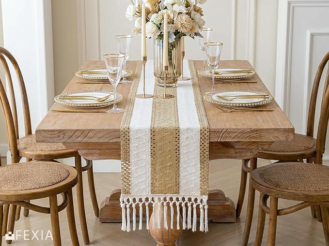 Boho Table Runner with Tassels Brown - Image 4
