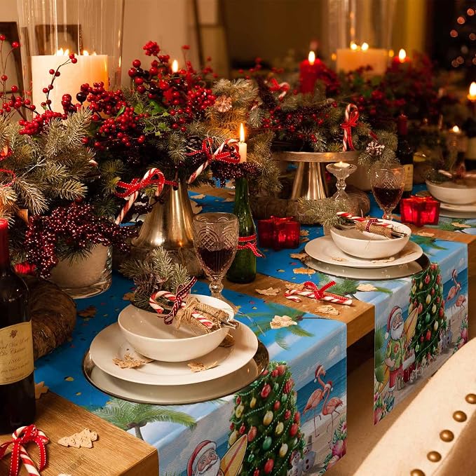 Coastal Christmas Table Runner 60 Inches Long, Xmas Tree Santa Beach Table - Image 6