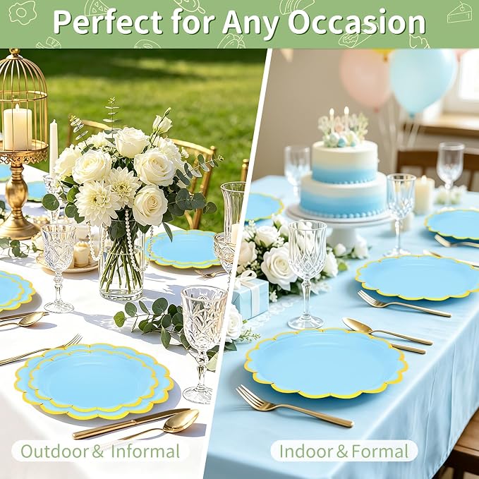 50 Pcs Light Blue Paper Plates Disposable, Dessert Cake Plates, - Image 7