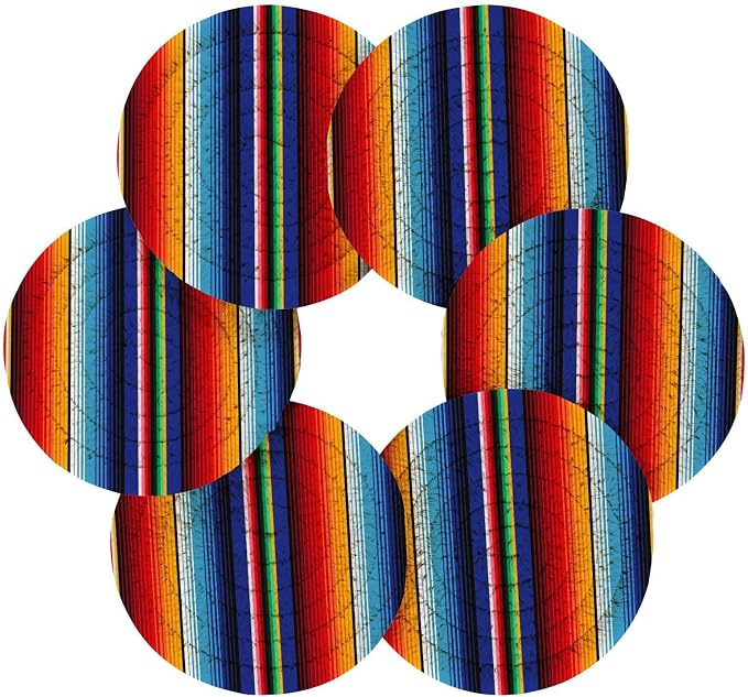 YETTASBIN Mexican Blanket Stripes 6 Pcs Drink Coasters - Image 2