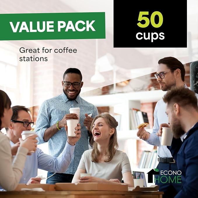 EconoHome 8 oz 50 Pack Disposable Coffee Paper Cups - Image 2