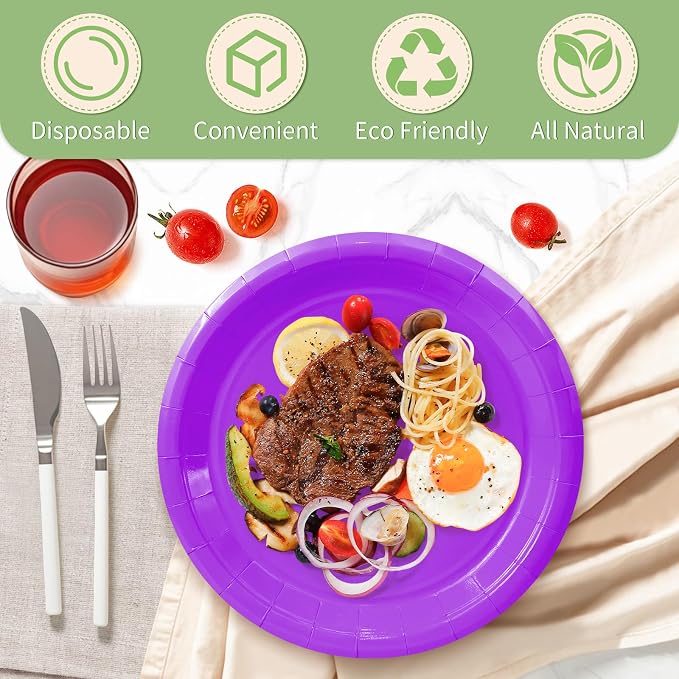 50 Pcs Purple Paper Plates, 9 Inch Disposable Dessert Plates - Image 3
