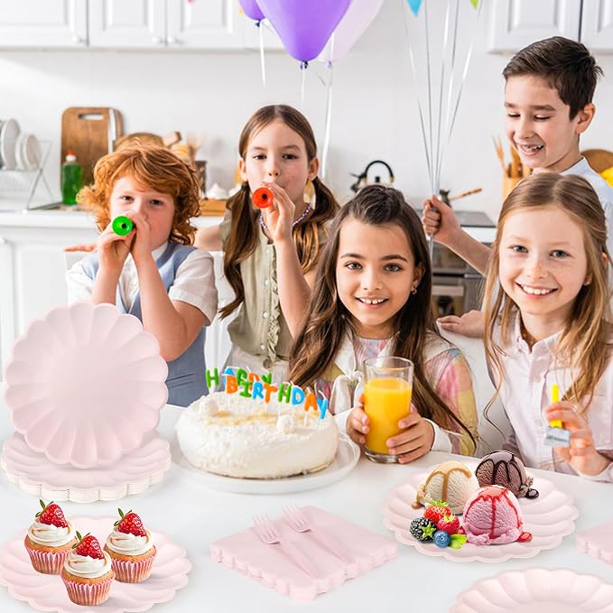 75 Pcs Pink Paper Plates and Napkins Disposable Tableware Set Include Light - Image 6