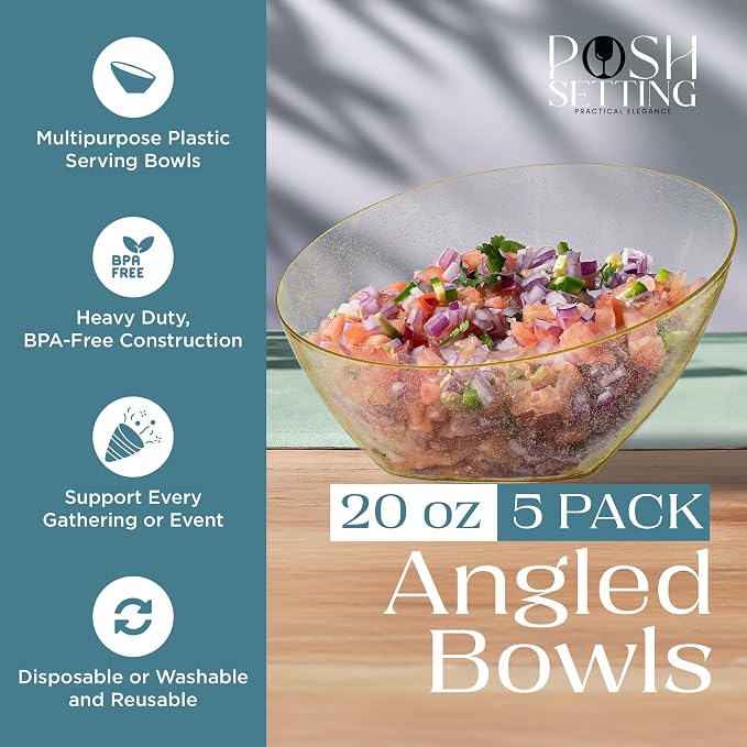 5 Pack Gold Angled Plastic Serving Bowl Disposable - Image 2