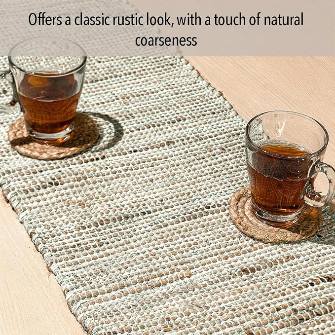 Natural Jute Table Runner, 13x90 Inch, Sage Green-White | Vintage Boho Rustic - Image 5