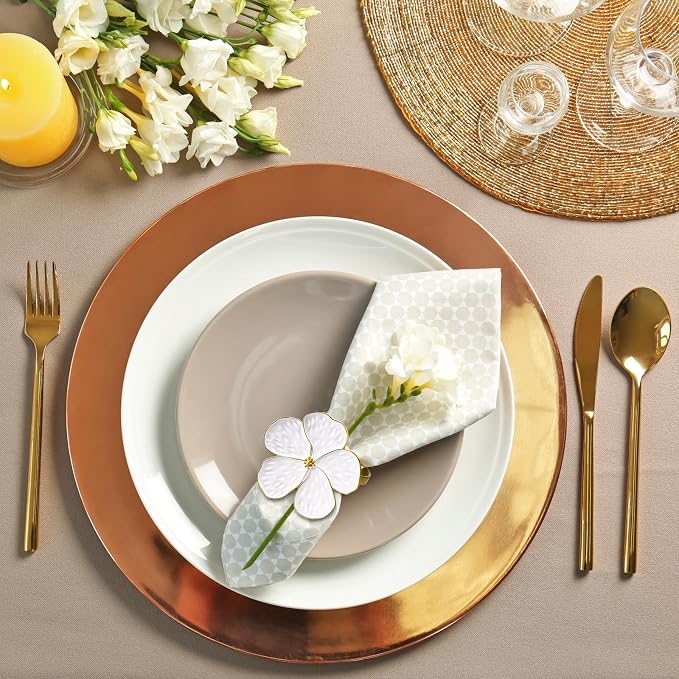Patelai Set of 24 White Flower Napkin Rings Bulk Gold Napkin Ring Holders | - Image 7