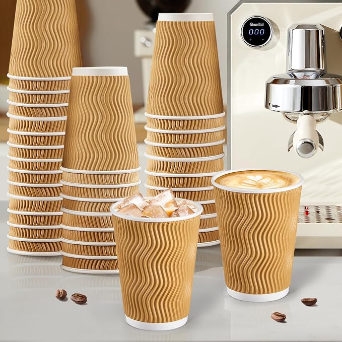 SIUQ 150 Pack 12 oz Disposable Coffee Cups, Insulated Corrugated Paper Cups | - Image 5
