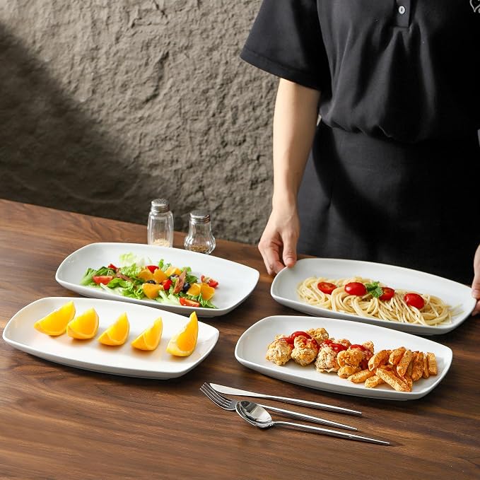 fMBB White Rectangular Plate Set, Ceramic Large Serving Platters, 12 Inch - Image 6