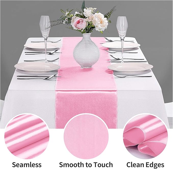 10-Pack Satin Table Runner Pink 12 x 108 inches Long, Table Runners - Image 3