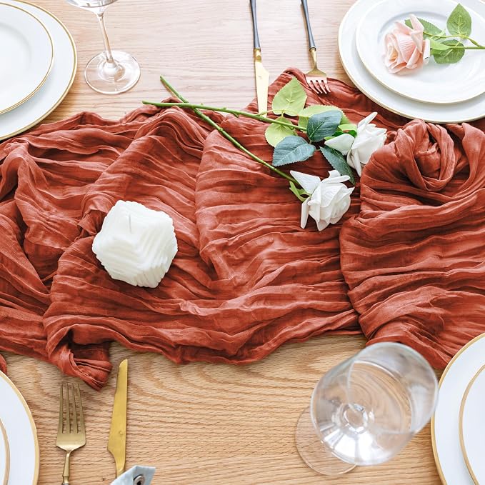 Cheesecloth Fall Table Runner Terracotta 10FT Boho Gauze, 4 Pack | 120 Inch - Image 5