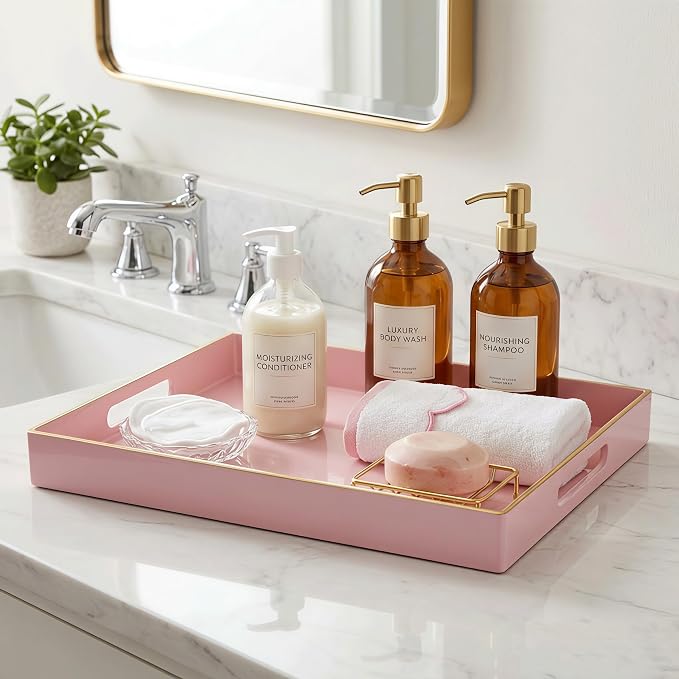 15.8x11.8 Pink Plastic Serving Tray - Image 4