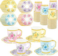 48 Sets Floral Paper Tea Cups and Saucers Disposable Tea Party Supplies by Fairooth