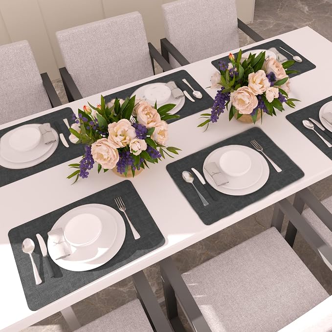 Maxpearl Faux Leather Placemats Set of 8, Dark Grey | Waterproof - Image 9