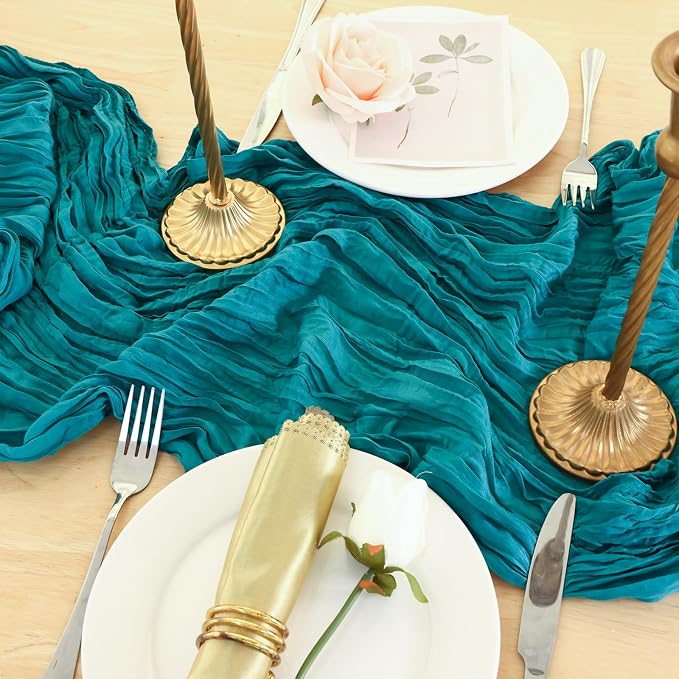3 Pack Teal Green Cheesecloth Table Runner 120 Inch Boho Wedding Decor | - Image 5